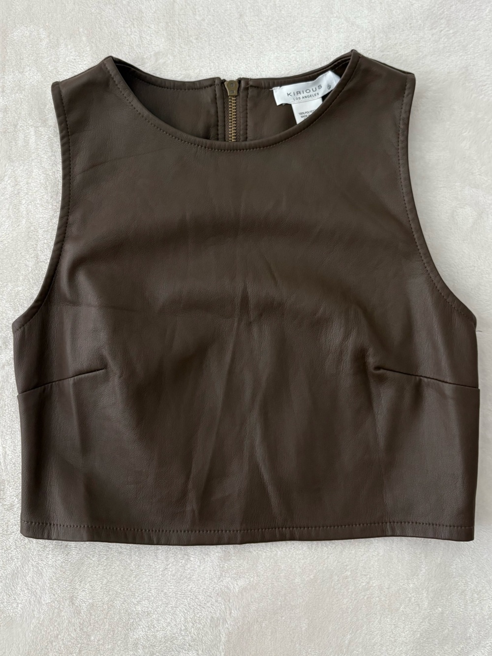 Brown Faux Leather Sleeveless Camisole Crop Top